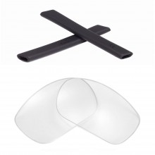 Walleva Clear Replacement Lenses + Black Rubber for Oakley Racing Jacket Sunglasses